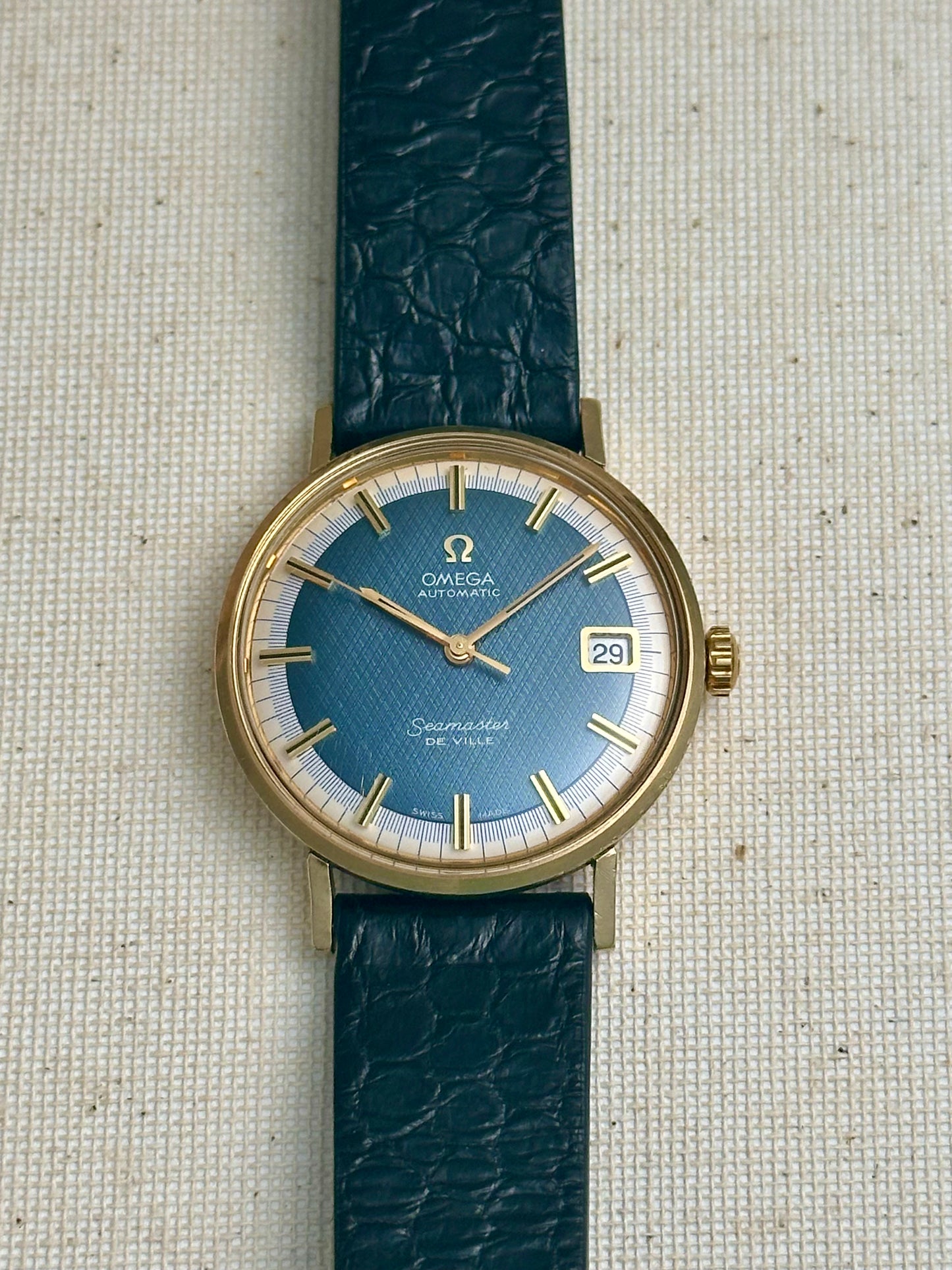 Omega Seamaster De Ville Electric Blue Singer Linen Dial Vintage