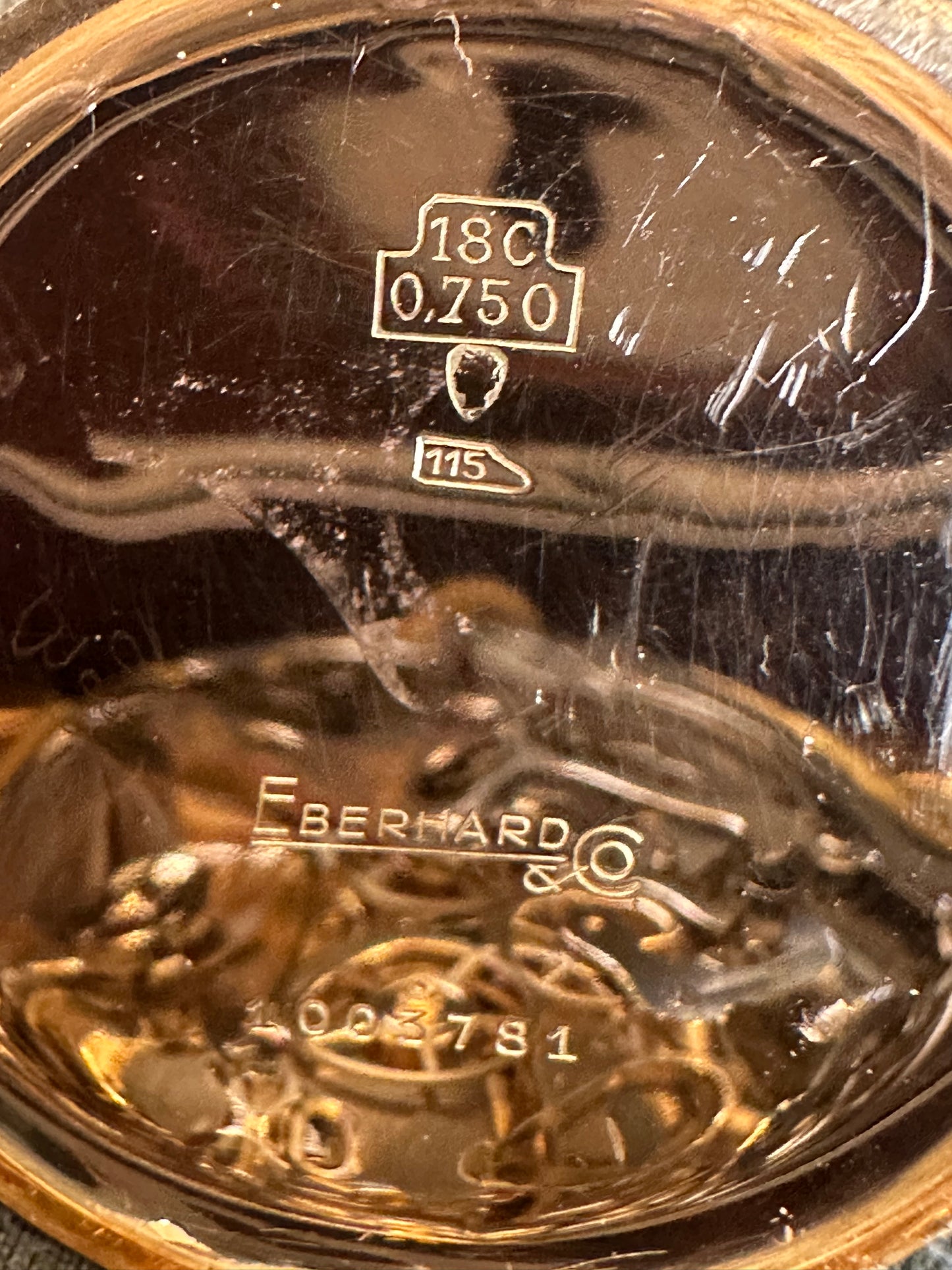 Eberhard 18k Yellow Gold Tri-Compax 1943 with Box Vintage