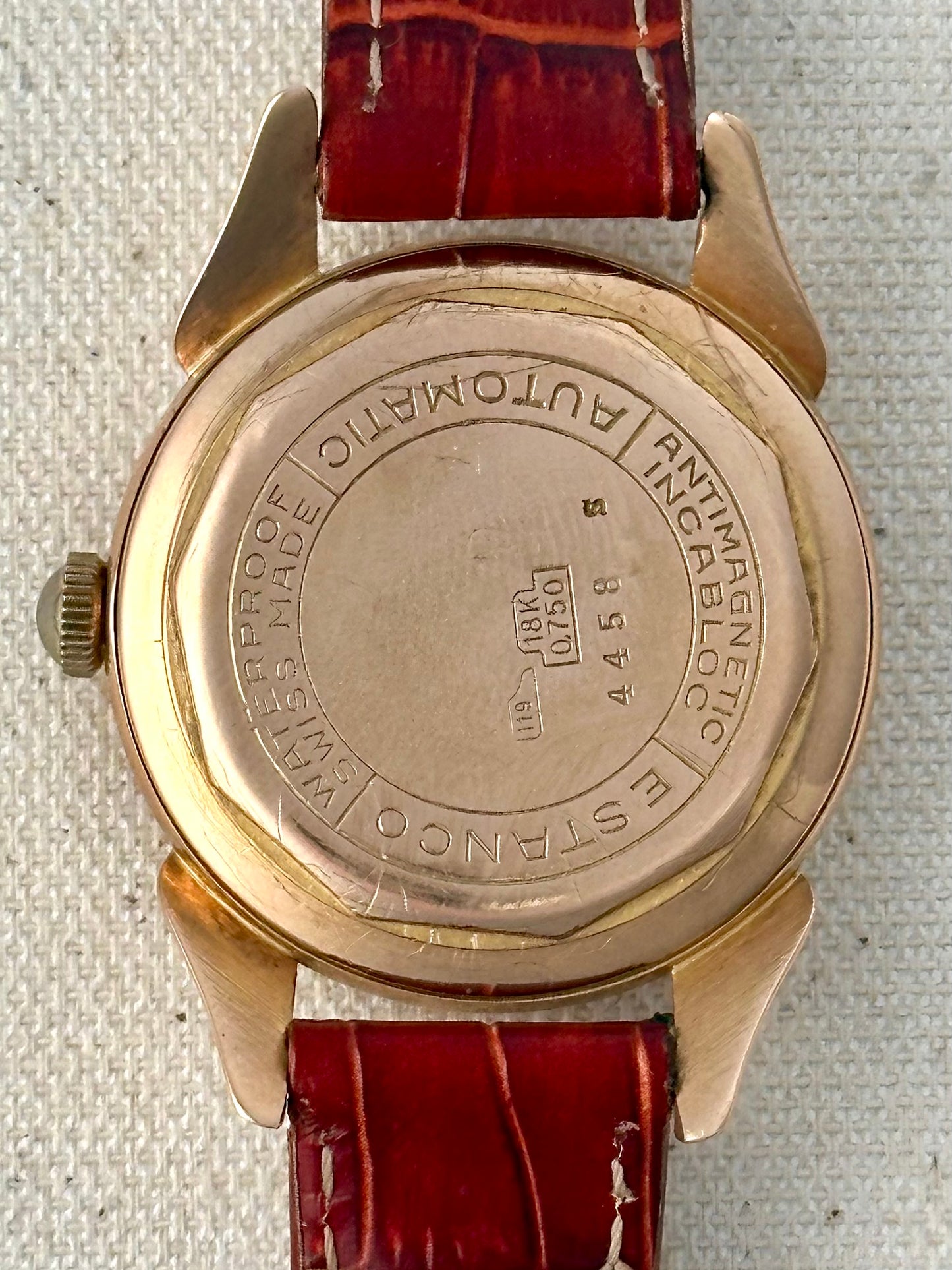 Rodania 18k Rose Gold Tapestry Dial Vintage