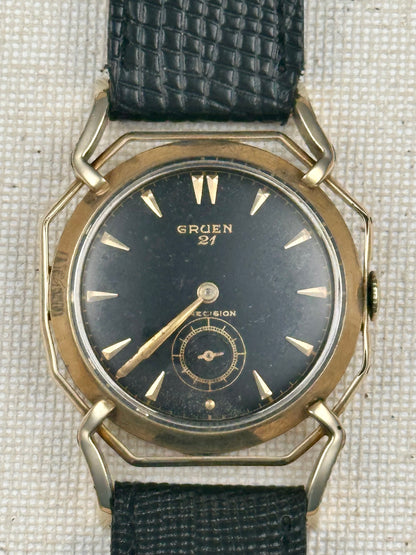 Gruen Precision 21 Spider Black Dial Vintage