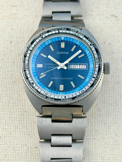 Clinton World Timer Blue Dial Vintage