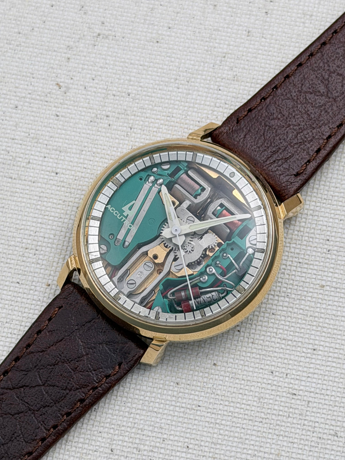 Accutron Spaceview Gold Filled Brown Strap Vintage