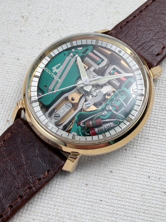 Accutron Spaceview Gold Filled Brown Strap Vintage