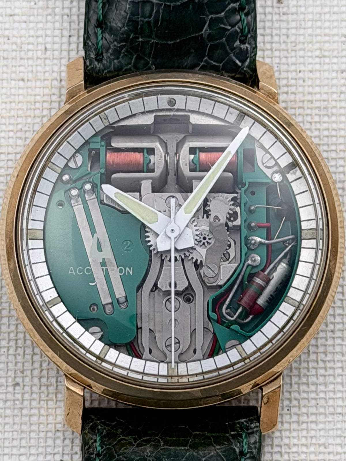 Accutron Spaceview Gold Filled Green Strap Vintage