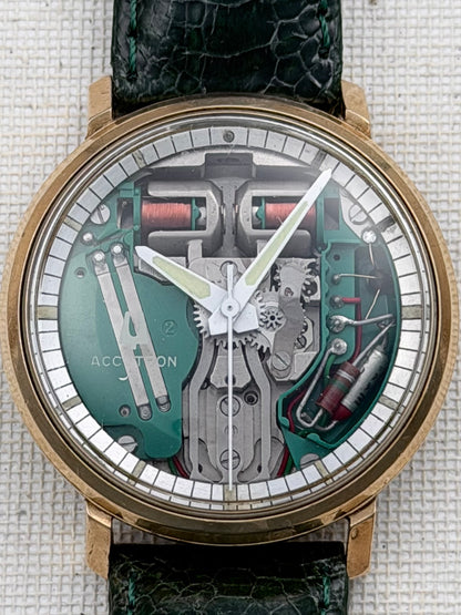 Accutron Spaceview Gold Filled Green Strap Vintage