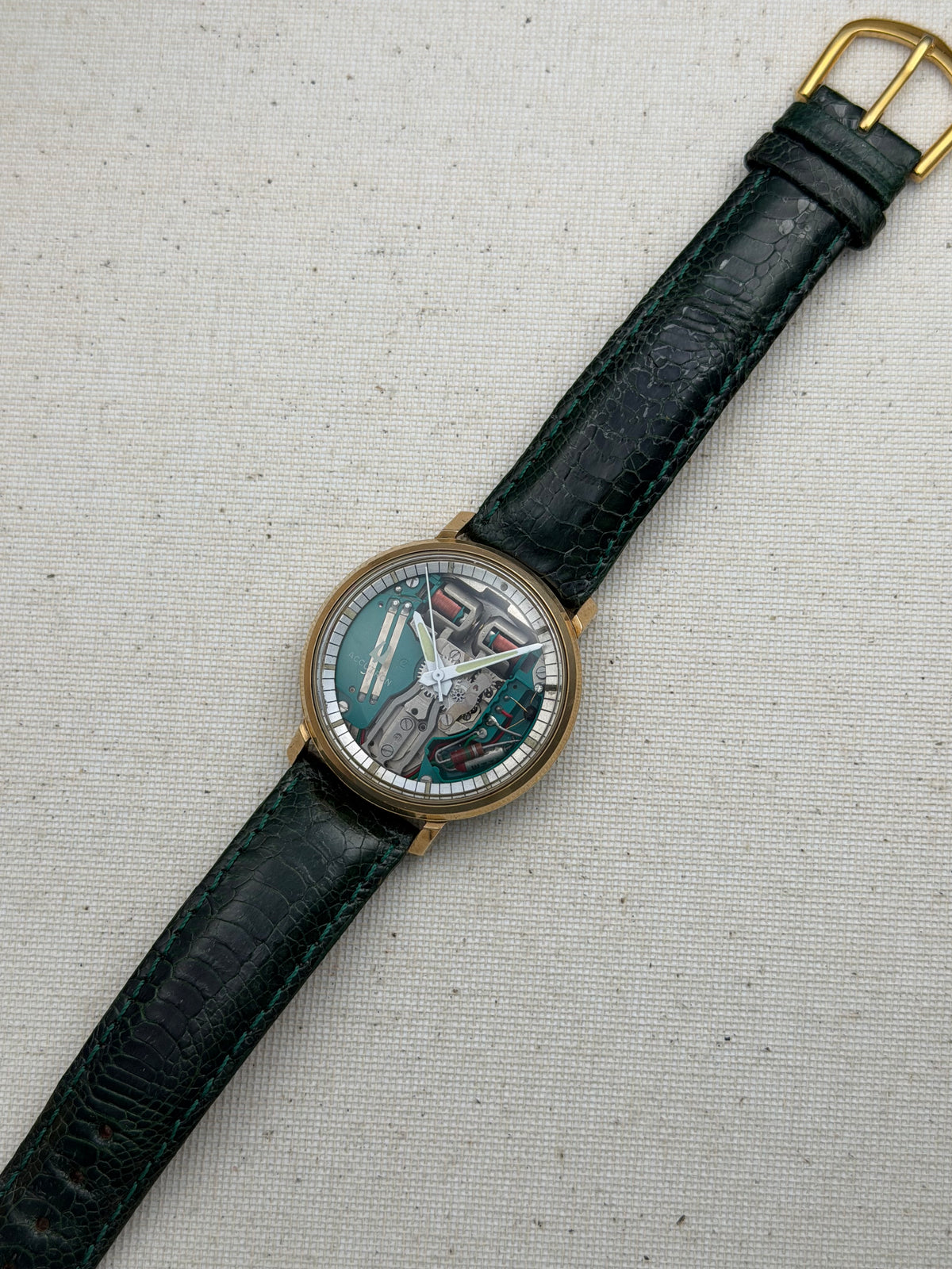 Accutron Spaceview Gold Filled Green Strap Vintage