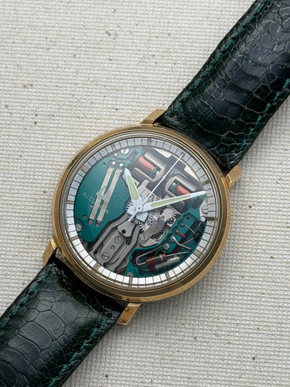 Accutron Spaceview Gold Filled Green Strap Vintage