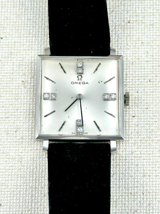 Omega 14k White Gold Tank Diamond Dial Vintage