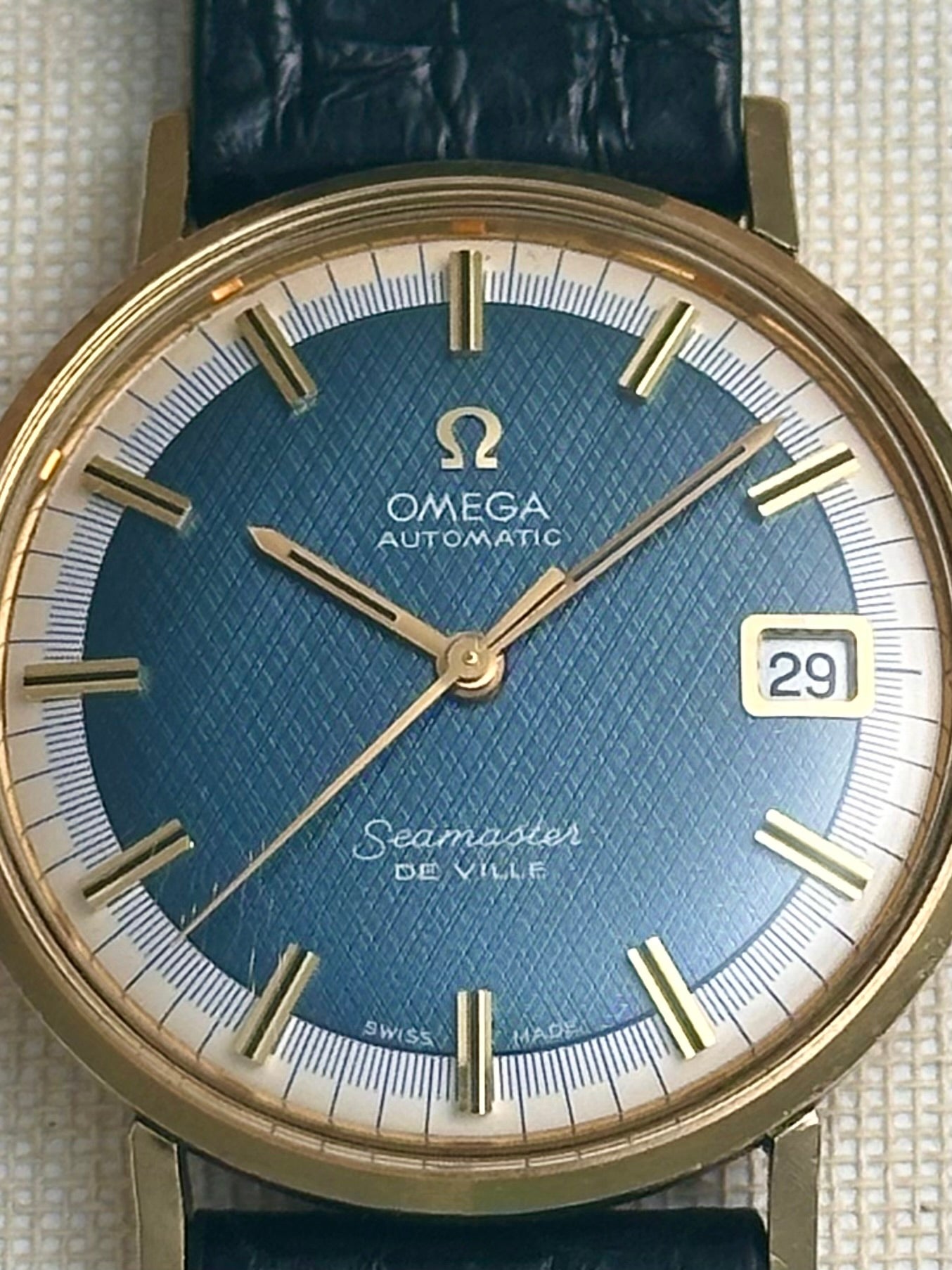 Omega Seamaster De Ville Electric Blue Singer Linen Dial Vintage
