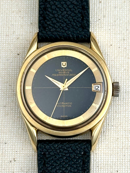 Universal Geneve Polerouter Date Black Crosshair Dial with Box Vintage
