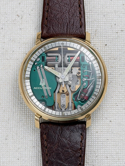 Accutron Spaceview Gold Filled Brown Strap Vintage