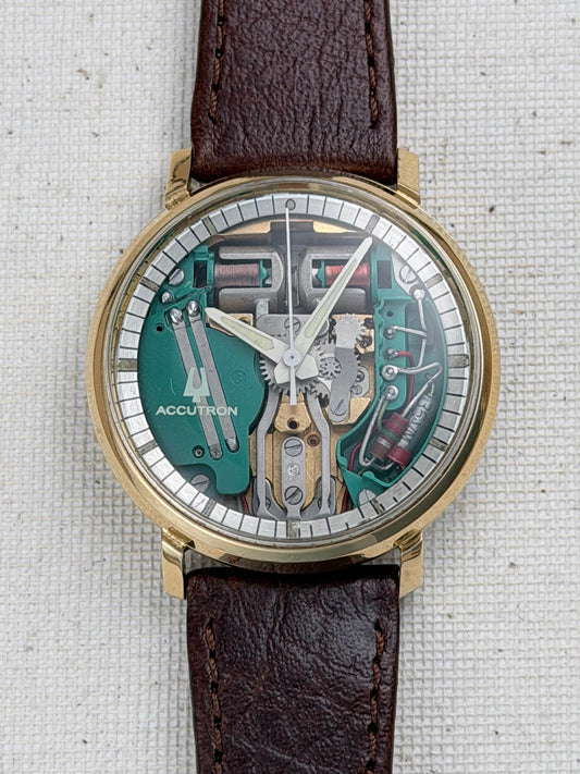 Accutron Spaceview Gold Filled Brown Strap Vintage